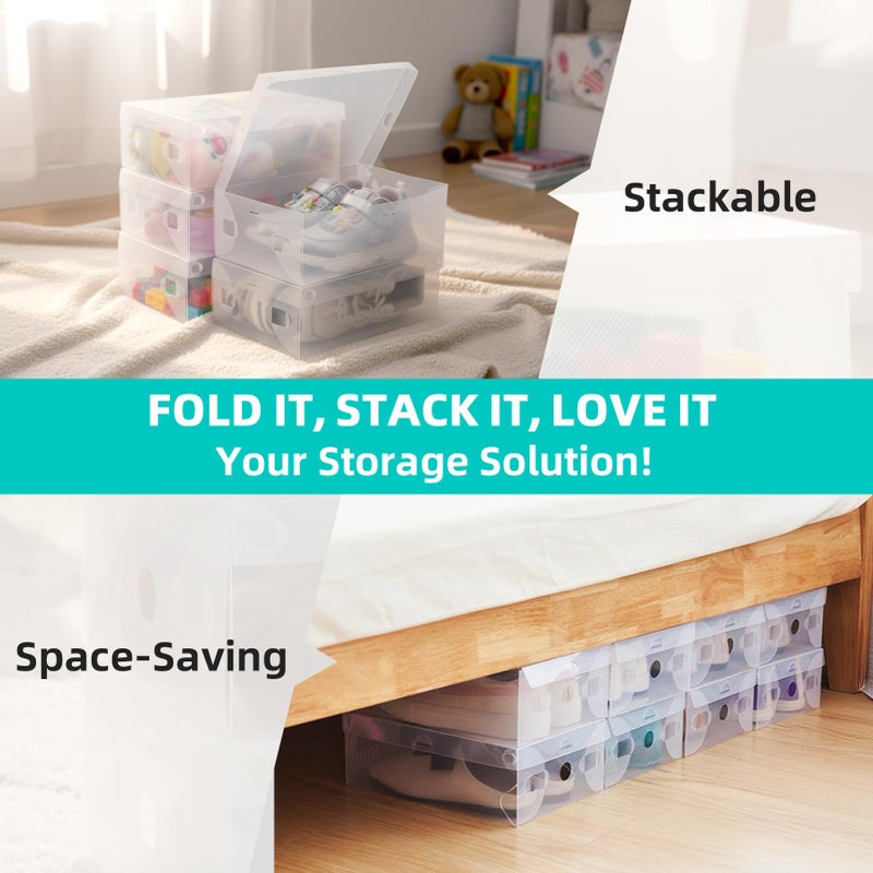 kilofly 15 Kids Women Smart Storage Containers Foldable Clear Shoe Box Set - Image 5